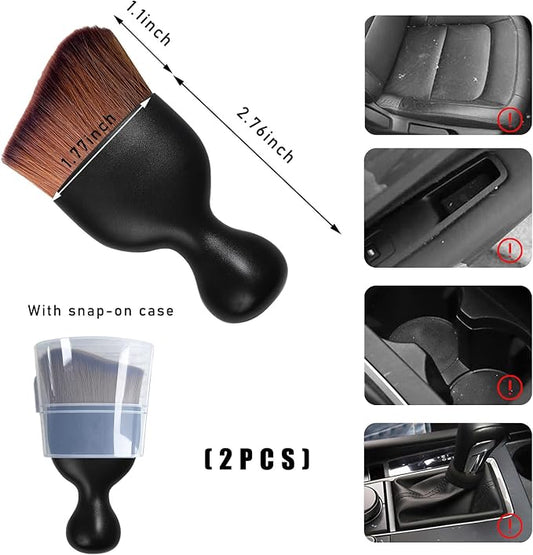 Dickno 2PCS Car Interior Dust Brush, Soft Scratch Free Auto Detailing Brushes, Universal Vehicle Interior Cleaning Tool for Automotive Dashboard, Air Vents, Leather (Dark Brown)