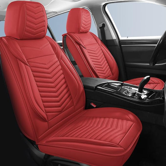 HChengkikz Nappa Leather Car Seat Covers Full Set, Red Car seat Protector 5 Seats, Waterproof Car Seat Cushion, Universal Automotive Seat Covers Fit for SUV Truck Pick-up Sedan, Front and Rear