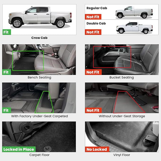 LASFIT Floor Mats 2019-2026 for Chevy Silverado/GMC Sierra 1500, 2020-2026 2500HD 3500HD, Crew Cab Only/Bench Seat (Only Fit with Rear Under-Seat Storage, But Not Fit 2nd Row Plastic Storage)