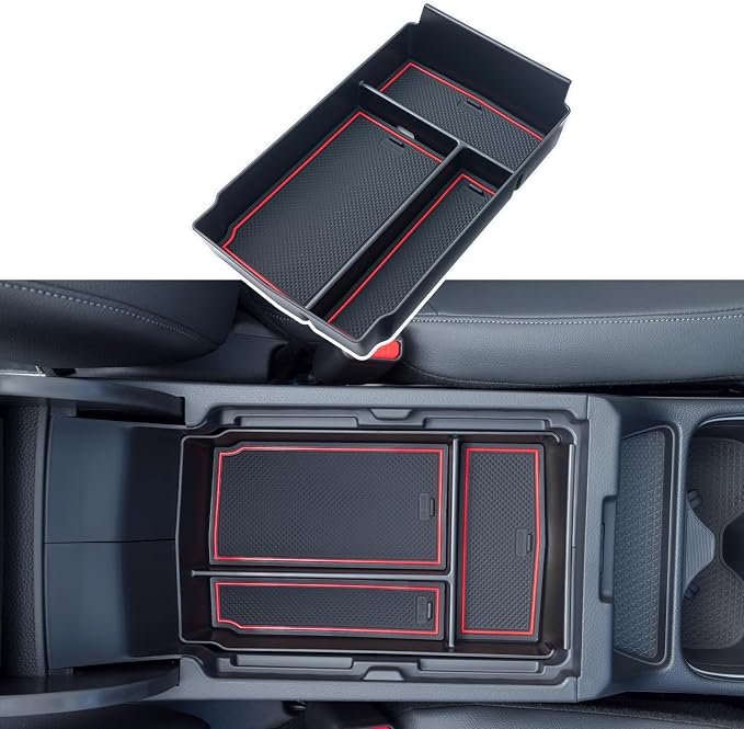PIMCAR Center Console Organizer for 2023 2024 2025 2026 Honda CR-V LX/EX/EXL/Sport/Sport-L/Sport Touring Hybrid ABS Plastic Material Armrest Box Insert Tray Accessories-Red Trim