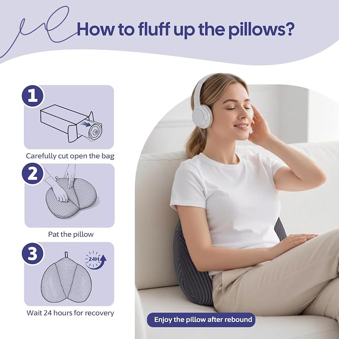 Lumbar Support Pillow for Couch, Back Support Pillow for Office Chair, Heart-Shape Back Cushion with Shredded Foam for Back Pain Relief & Reading, Lumbar Cushions for Recliner, Car, Grey