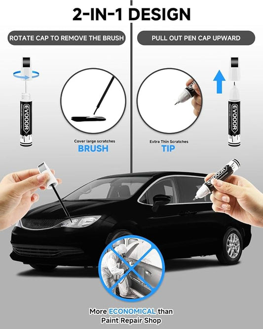 Brilliant Black Crystal(PXR/AXR) Touch Up Paint Compatible with Chrysler Exact Match 2 in 1 Touch up Paint for Chips and Nicks Repair with 2pcs Disposable Micro Applicators