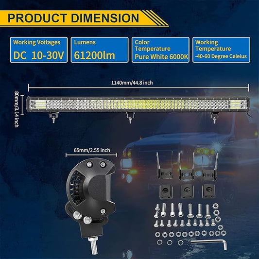 Willpower 45 inch 612W LED Light Bar Triple Row Spot Flood Combo Beam Off Road Driving Lights Waterproof Work Light for Jeep Trucks SUV ATV UTV Boat Lights,12V 24V