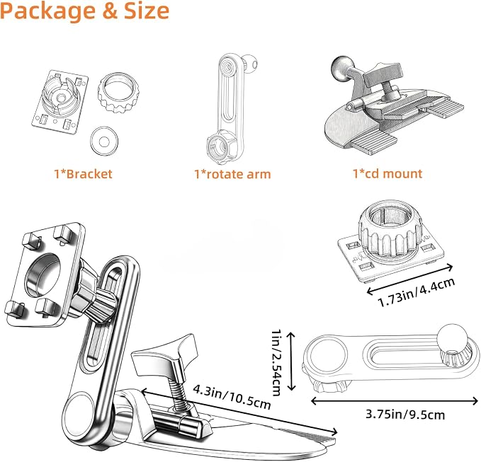 Extended CD Slot Mount for CarPlay Screen Adjustable Arm and 360° Rotating Universal Head 17mm Compatible with in-Car Monitors CD Slot CarPlay Mount