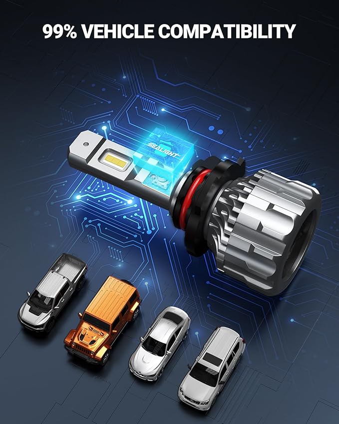 SEALIGHT 9006/HB4 Bulbs 70000LM Ultra-Bright, 70000+ Lifespan Fog Lights, 6500K Cool White 9006 Light Bulbs,Pack of 2