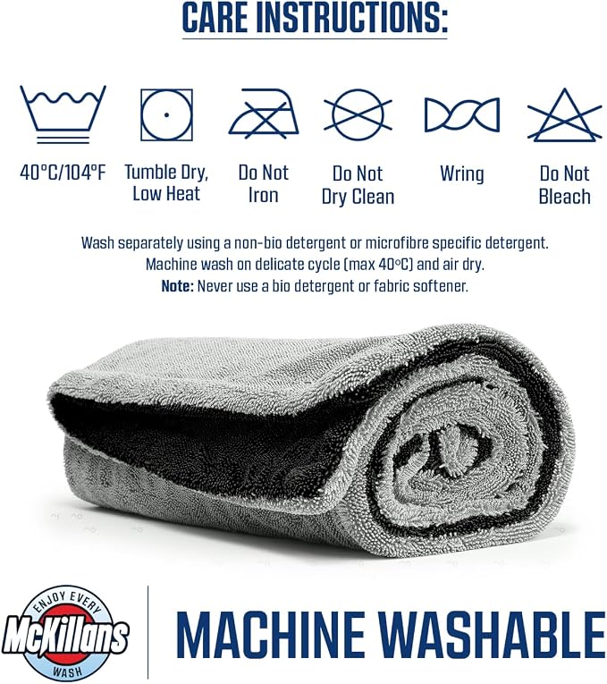 McKillans® Extra Large Dual-Color Car Drying Towel XL - Edgeless & Ultra Soft & Absorbent - 36" x 28" - 1200 GSM Twisted Loop Microfiber Towel for Cars - Drying Towel Car Detailing - Car Wash Towels