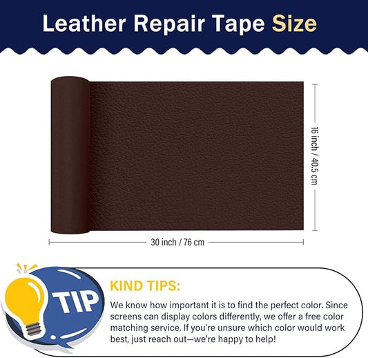 Zenyao Leather Repair Patch Tape - Self Adhesive Leather Repair Kit for Car Seat Furniture, Heavy Duty Vinyl Repair Patch for Couch Sofa, Waterproof Fix for Tears, 12x30 Inch Roll, Brown Burgundy