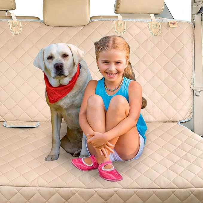 Bark Lover Dog Car Seat Cover for Back Seat Waterproof Backseat Protector, Nonslip Rear Seat Cover for Kids,Universal Size Fits Cars Trucks SUVs (Beige)