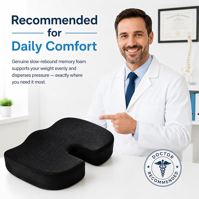 Gel Memory Foam Seat Cushion, Office Chair Cushion for Long Sitting – Dual-Layer Cooling & Slow Rebound Foam for Back & Sciatica Pain Relief, Memory Foam Seat Cushion for Office, Wheelchair, Car