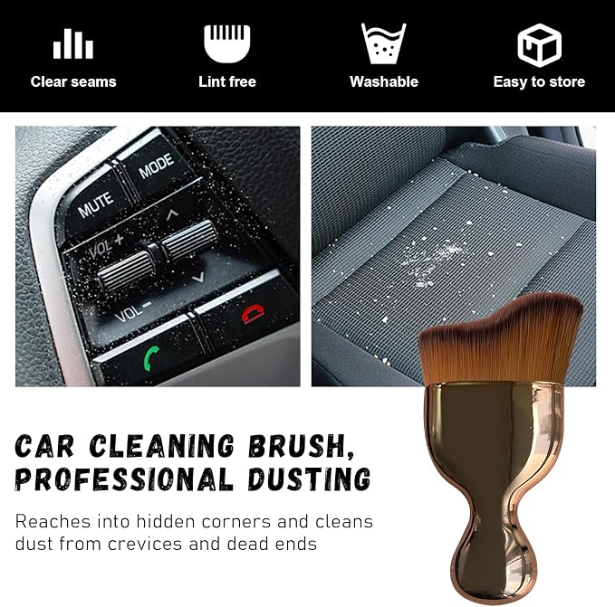 Ziciner Car Detailing Brush, Curved Soft Bristles Auto Removal Dust Collectors, Universal Vehicle Dashboard, Air Conditioner Vents etc Interior Cleaning Tool Accessory (Rose Golden)