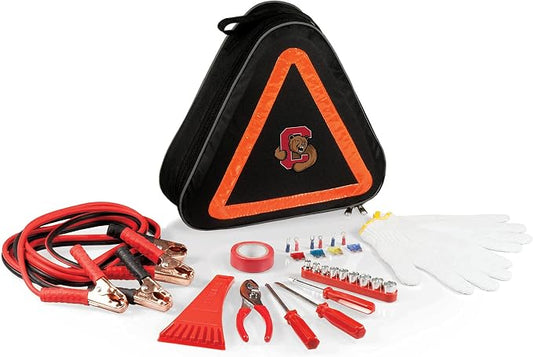 PICNIC TIME NCAA Cornell Big Red Roadside Emergency Car Kit, Auto Vehicle Safety Road Side Assistance with Jumper Cables and Car Tool Kit, (Black with Orange Accents)