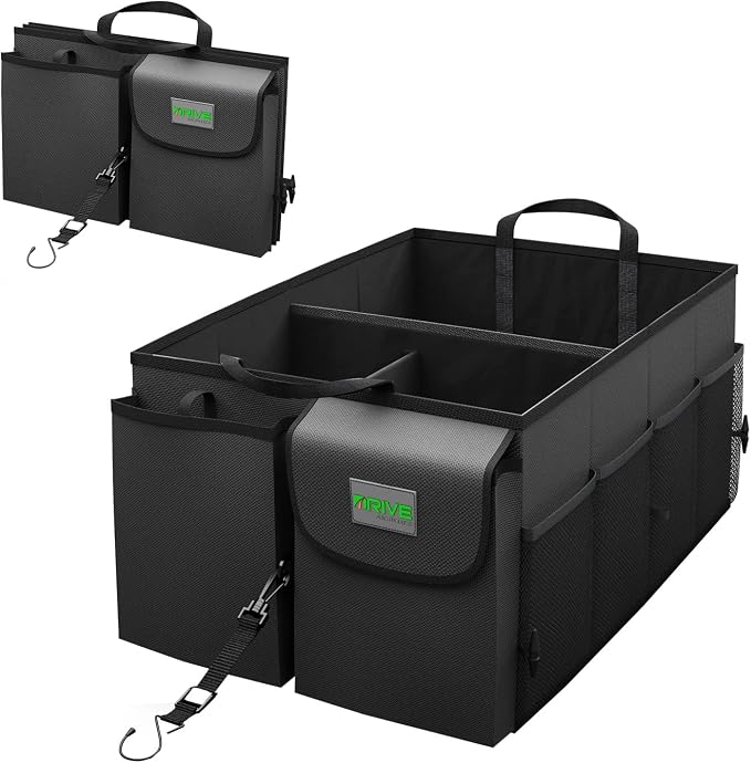 DRIVE - Car Trunk Organizer - Collapsible, Multi-Compartment Automotive SUV Car Organizer for Storage w/Adjustable Straps - Truck & Car Accessories for Women and Men - Black