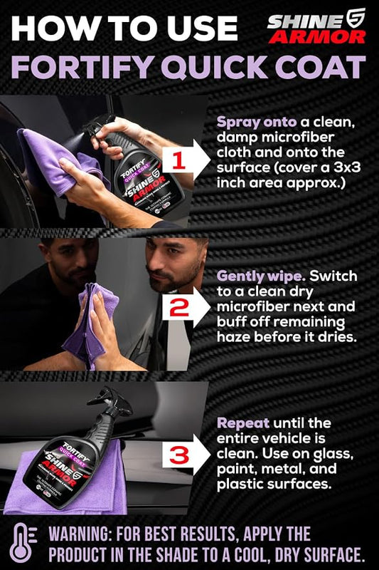 SHINE ARMOR Fortify Quick Coat - 24oz Ceramic Waterless Detailer Spray | 3-in-1 Wash, Wax & Nano-Ceramic Coating | Mirror Shine, Zero Streaks, No Dust Residue | 6-12 Month Protection | Made in USA