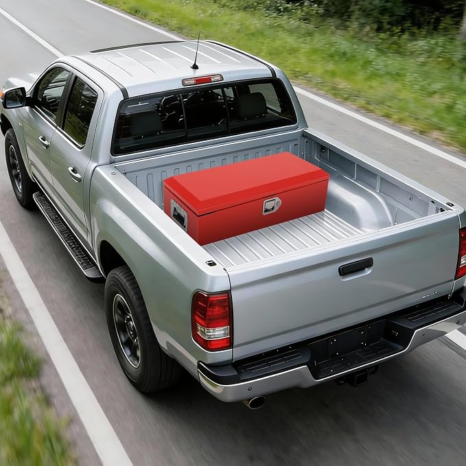 Heavy Duty Steel Metal Tool Box 48" for Truck Bed, Locking Plate Crossbed Storage Chest with Gas-Strut Assisted Lid, Weather-Resistant Truck Bed Tool Box for Pickup, Trailer, RV