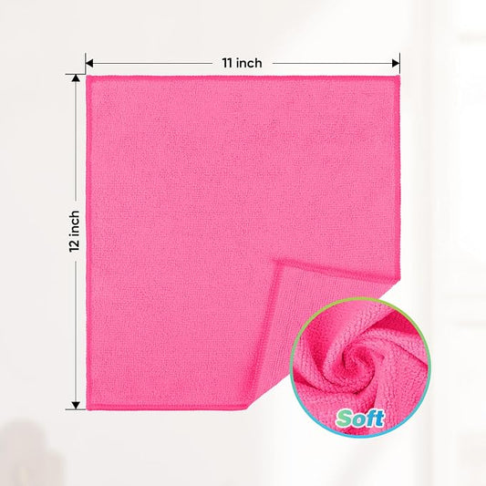 HOMEXCEL Pink Microfiber Cleaning Cloth, 24 Pack Absorbent Cleaning Rags, Lint-Free, Streak-Free Cleaning Towels for Car Kitchen House, 12"X11"