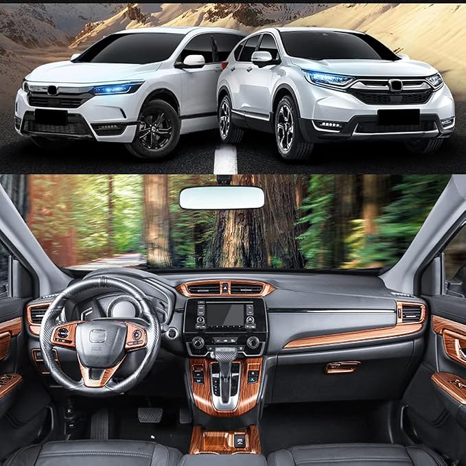 15PCS Full Interior Decoration Covers Center Consoles Instrument Panel Dashboard Trims Central Side Air Outlet Steering Wheel Moulding Trim Kits For Honda CRV 2017-2021 Peach Wood