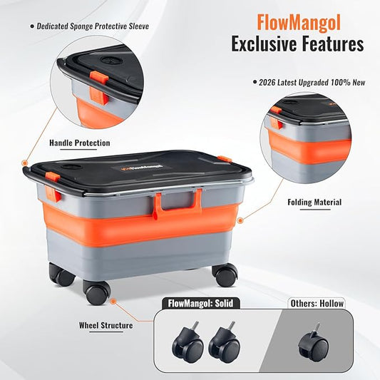 Glide CB 55 Collapsible Bucket 5.5 Gallon for Car Washing with Wheels, Handle, Drain Plug and Water Outlet, Foldable Multi-Use for Mop Cleaning, Camping, RV, Pet Bathing and Laundry