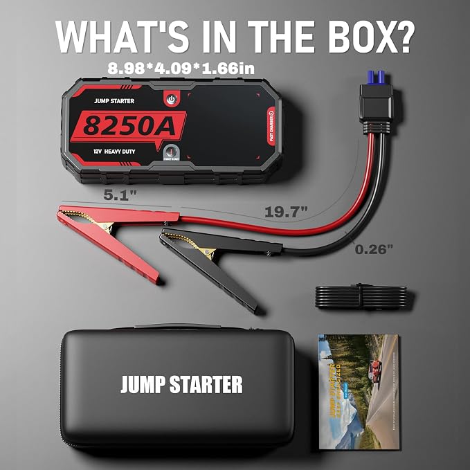 8250A Jump Starter Heavy Duty Jumper Starter Portable Battery Pack (Up to 10L Gas / 6.7L Diesel), 12V Auto Car Truck Battery Booster Jump Box with Power Bank, 48-Months Stand-by Time