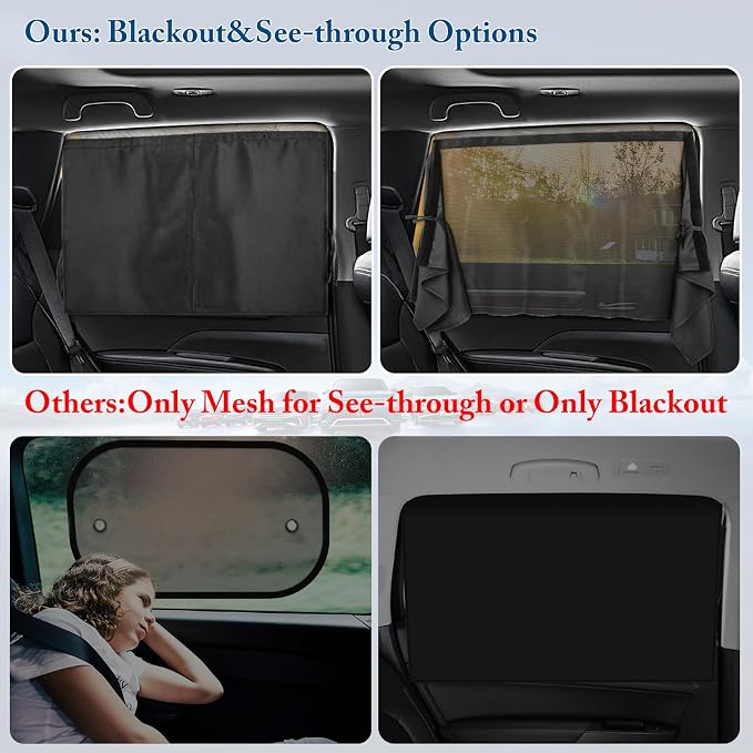 Car Window Shades, 2 Pack Car Sun Shade for Baby, Double Layer & Fully Open, Magnetic Back Window Curtain, Sun Shade Covers Privacy Screen
