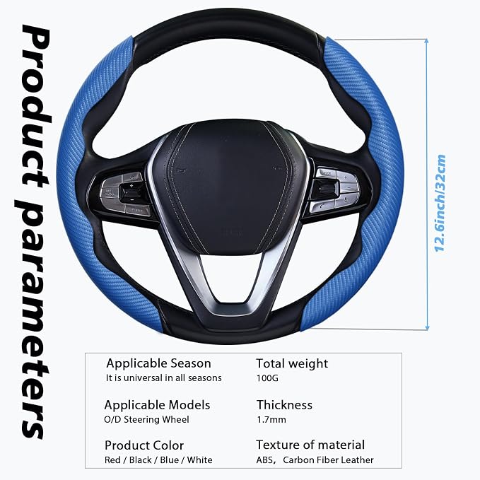 WOCOCN 2pcs Car Steering Wheel Cover,Anti-Skid Carbon Fiber Steering Wheel Protector for Men Women,Multiple Color Options,Universal for Most Car Interiors Accessories (Bule)