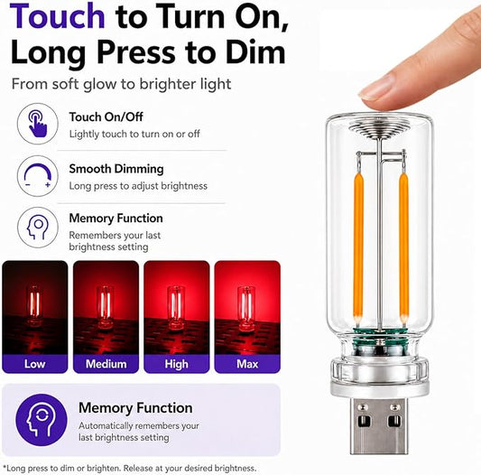 4PCS Dimmable USB Touch Control Led Night Lights, Glass Plug in USB Light Bulbs, Cute Interior Car Lights, Retro Led Ambient Lighting, Small Mood Lamp for Bedroom, Hallway, Nursery, Camping
