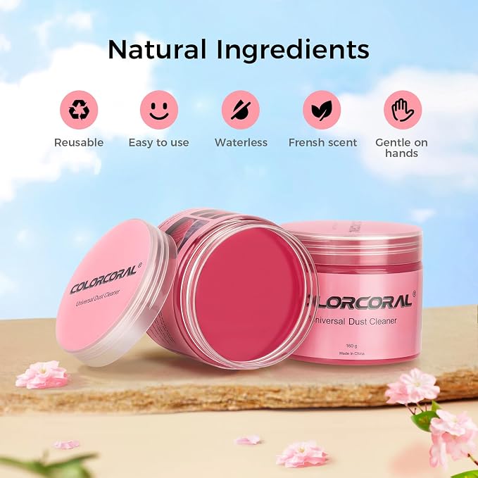 ColorCoral Cleaning Gel for Car Universal Gel Cleaner Auto Detailing Car Vent Keyboard Cleaning Putty Car Interior Cleaner Dashboard Dust Remover Putty Auto Duster Cleaning Kit 160G - Rose Red