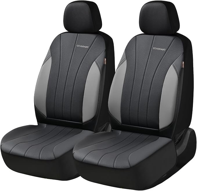 Coverado Car Seat Covers, 2 Front Seats Waterproof Nappa Leather Automotive Seat Protectors, Front Luxury Mesh Seat Covers, All-Weather Universal Fit for Most Cars SUVs, Trucks, Black