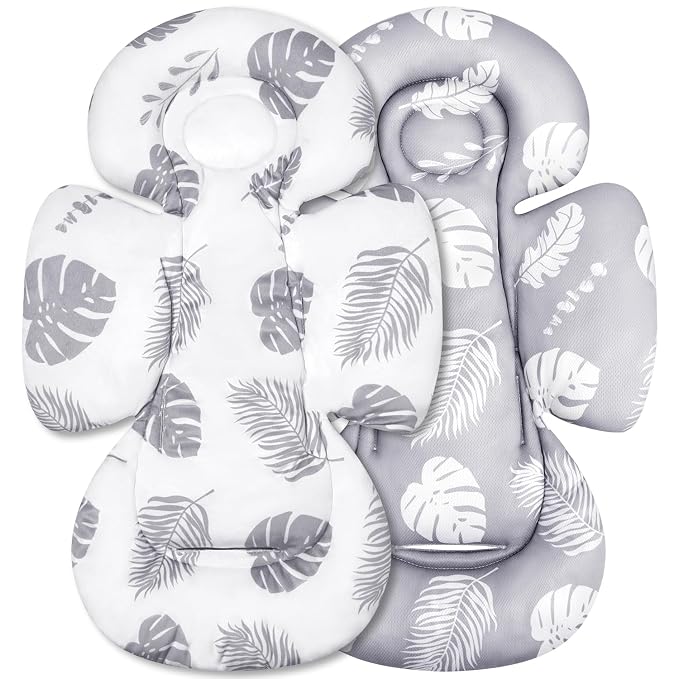 Generic Infant Car Seat Insert Compatible with Mamaroo Swing & Graco Swing and Infant Car Seat, Newborn Insert Baby Head Body Support, Reversible Design, Breathable Soft Fabric, 1Pcs - Grey Leaf