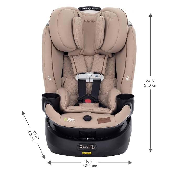 Evenflo Revolve360 Slim 2-in-1 Rotating Car Seat with Green & Gentle Fabric (Travertine)