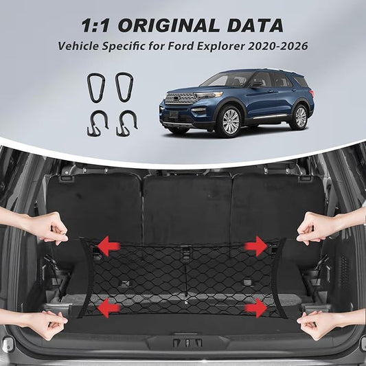 Karltys Envelope Style Cargo Net for 2020-2025 2026 Ford Explorer, Heavy Duty Rear Trunk Mesh Cargo Net for Explorer Accessories, Elastic Nylon Mesh Storage Netting Organizer