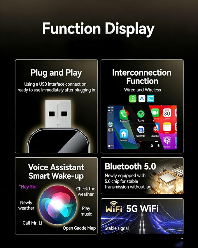 Mini Wireless Carplay Adapter for iPhone 3 in 1 Car Play Dongle Wired to Wireless Screen Mirror Accessories Converts Fast Auto Connect No Audio Delay Bluetooth 5.3 & 5ghz Wi-Fi - Plug & Play (2PCS)