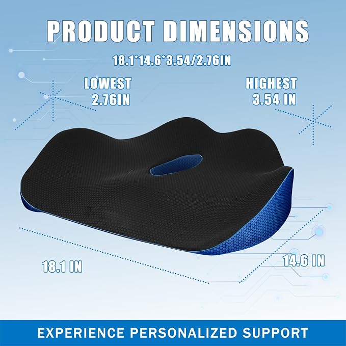 Seat Cushion for Tailbone Pain Relief, Memory Foam Seat Chair Cushion, Cushions Pad Pillow for Office, Car Seat, Airplane, for Long Sitting (Navy)