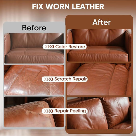 Leather Recoloring Balm - Scratch Repair & Color Restore Kit for Faded Leather, Couch & Car Seats - 10OZ Leather Restorer Balm for Furniture, Auto Interior, Vinyl, Accessories (Light Brown-Tan)