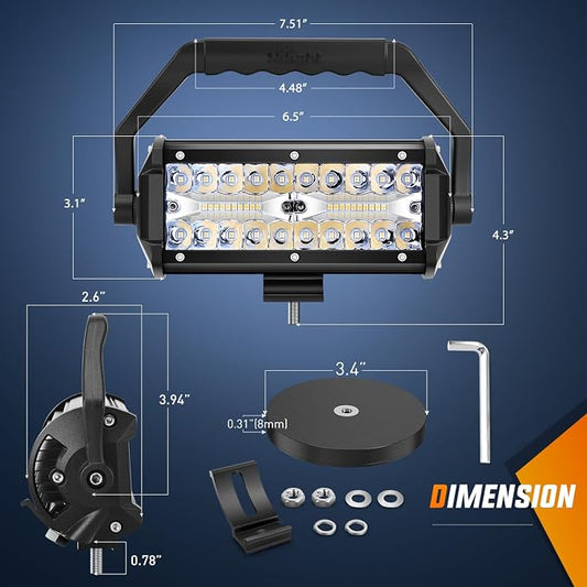 Nilight LED Light Bar 6.5Inch Triple Row Spot Flood Combo Beam Pod Cigarette Lighter Powered with Wiring Magnetic Base Fog Driving Work Roof Bumper Lights for Truck Tractor Golf Cart UTV