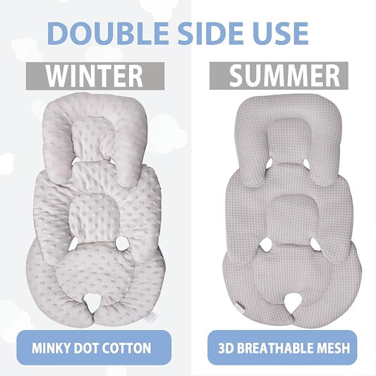 Infant Carseat Insert, 2-in-1 Reversible Baby Car Seat Cushion for Newborn Toddler Head & Body Support Car Seat Pad for Carseats, Strollers, Swings, Bouncers