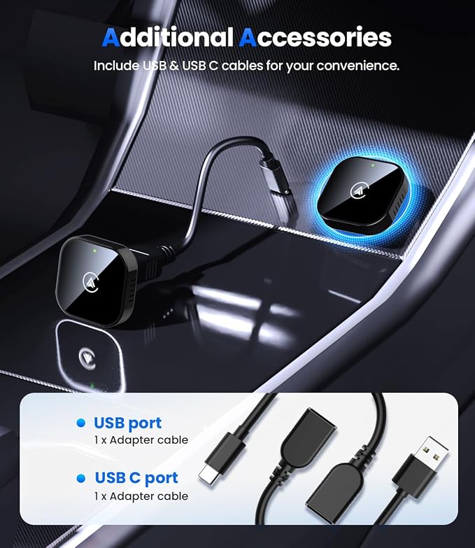 Teeran 2 in 1 Wireless CarPlay and Android Auto Adapter, Easy Setup Plug and Play, Fast Seamless Use Supports 1000+ Cars with Built-in Wired Car Play/Android Auto Compact Design Car Adapter (Black)