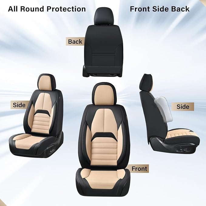Coverado Waterproof Nappa Leather Car Seat Covers, Automotive Seat Covers,Front Car Seat Cushion & Car Seat Protector, Seat Covers Universal Fit for Most Cars, SUVs,Trucks,Black&Beige