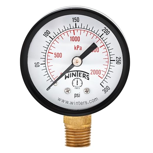 Winters 2 inch Dial Size, Multi Function Economy Utility Dry Pressure Gauge, Brass Internals, Black Steel Case, Dual Scale 0-300 psi/kPa, 3-2-3% Accuracy, 1/4 inch NPT Bottom Mount, Pressure Gauge
