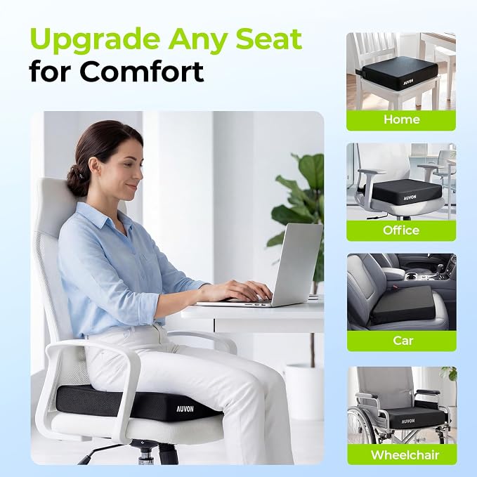 AUVON Cooling Gel Seat Cushion for Long Sitting without Stuffiness, Memory Foam Wheelchair Seat Cushion for Back & Sciatica Relief, Breathable Chair Cushion with Strap for Car, Office, Home, Anti-Slip