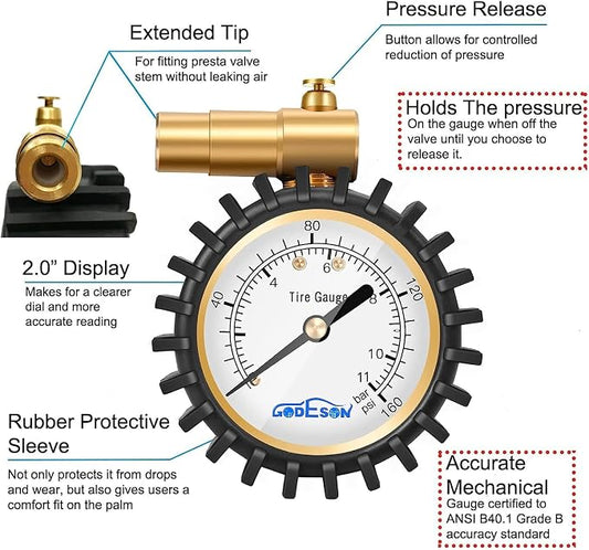 GODESON Presta Tire Pressure Gauge, Presta Valve Tire Pressure Gauge