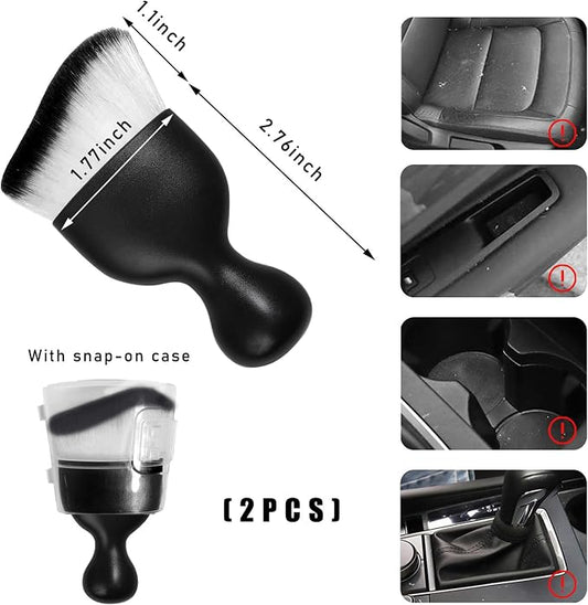Dickno 2PCS Car Interior Dust Brush, Soft Scratch Free Auto Detailing Brushes, Universal Vehicle Interior Cleaning Tool for Automotive Dashboard, Air Vents, Leather (White & Black)