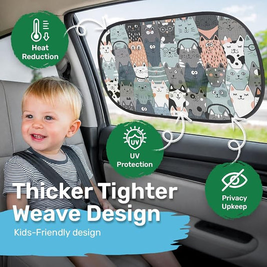 GENANY 2pcs Cat Window Sun Shade for Sedan SUV Truck (21x14 Inches), Sun Shades for Side Window, Accessories for Kids, Baby Window Shades, Summer Car Decor