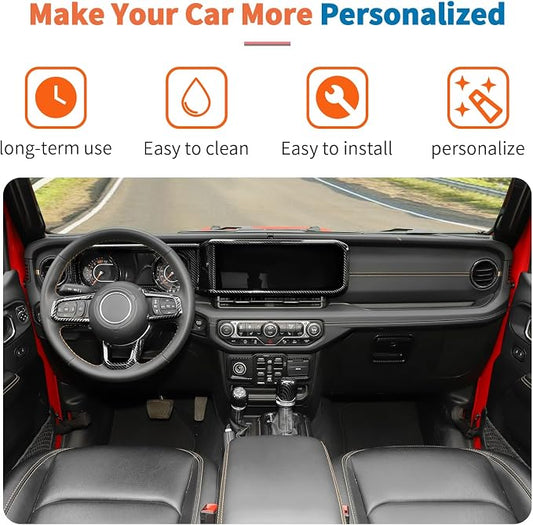 JeCar 14-Piece Black Carbon Fiber Interior Trim Kit for 2024 2025+ Jeep Wrangler JL JLU Gladiator JT - Center Console Dash Interior Decoration Accessories