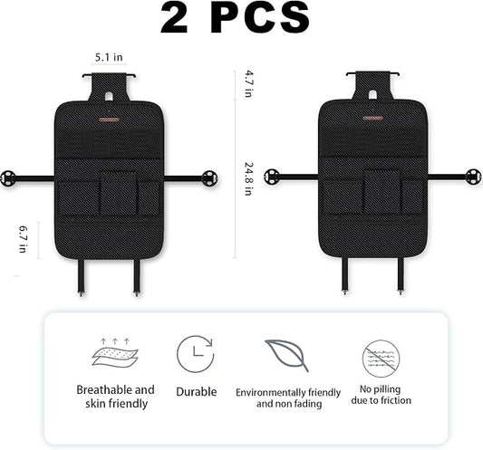 XDV Car Seat Organizers,Multi-functional Back Seat Protectors, Storage Pouches, and Tray Holders (for Cars, Kids, Seat Back and Rear Seats) (Carbon Fiber, 2 Pcs)