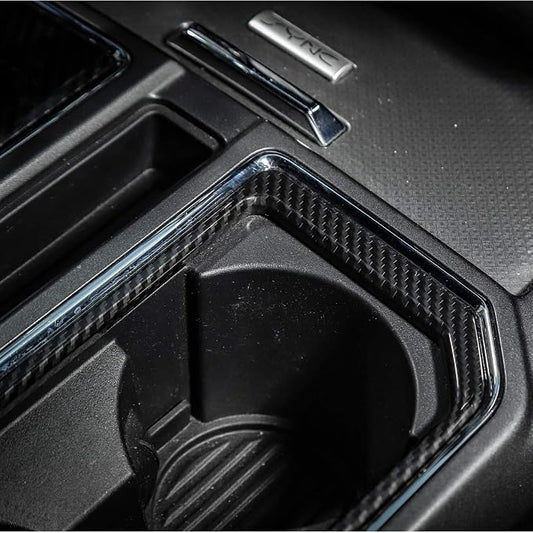 Voodonala Carbon Fiber Grain Cab Gear Shift and Cup Holder Trim Sheet Kit Interior Accessories for Ford F150 2016 2017 2018 2019 2020 (NOT FIT 21+)