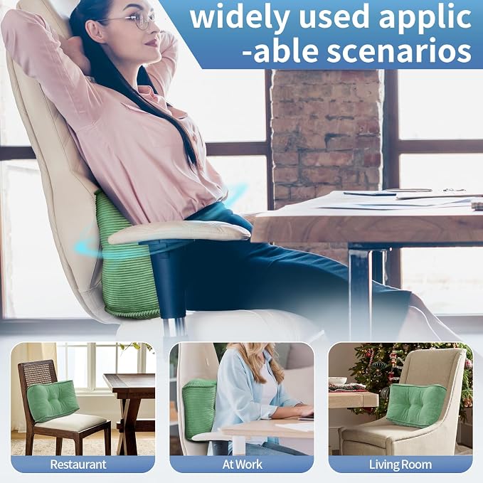 Lumbar Support Pillow for Study Desk Chair, Bite-Size Natural Latex Foam Back Support Pillow for Lower Back Pain Relief, Soft & Support Corduroy Office Chair Cushion, S, Green