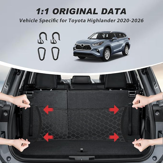 Karltys Envelope Style Cargo Net for Toyota Highlander 2020-2025 2026, Heavy Duty Rear Trunk Cargo Net for Highlander Accessories, Elastic Nylon Mesh Storage Netting Organizer