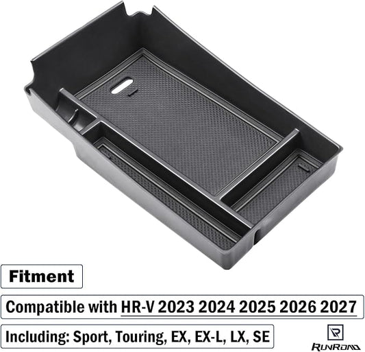 RUNROAD Center Console Organizer Tray Compatible with Honda HR-V 2023 2024 2025 2026 2027 HRV Accessories, ABS Console Organizer Armrest Storage Box Coin Holder, Black