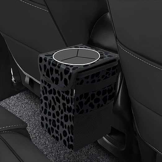 Car Trash Can – Multi-Purpose, Lightweight and Portable with Durable Water-Resistant Coating, No Installation Required, Practical and Ample Capacity, Variety of Colors.Black Leopard Print