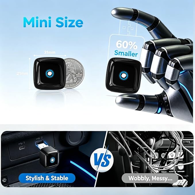 Mini Wireless CarPlay Adapter for iPhone/Android Auto, 2-in-1 Wired to Wireless Car Dongle, One-Click Switch, 5s Auto Reconnect, 5.8GHz WiFi+Bluetooth5.4, Compatible with iOS10+/Android10+,Black